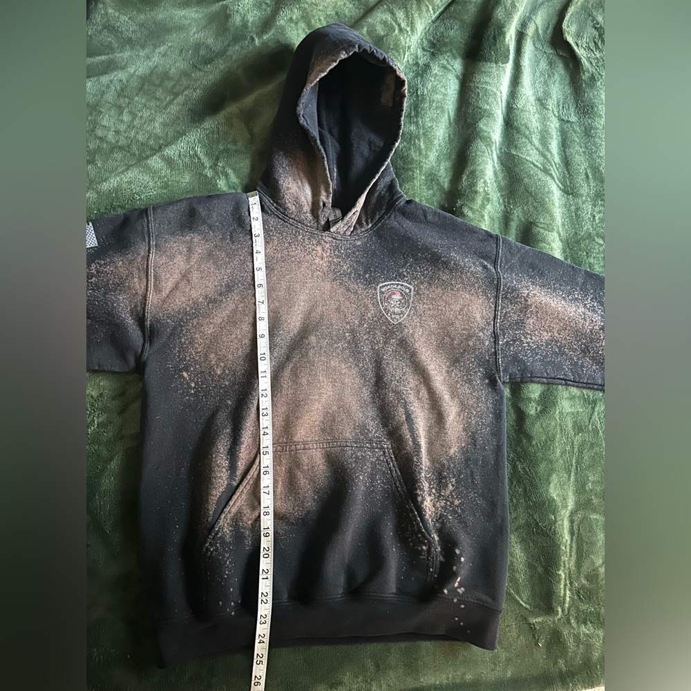 Bleach Dyed Hoodie Black Acid Wash Gildan Pullover Grunge Streetwear M - Picture 7 of 8